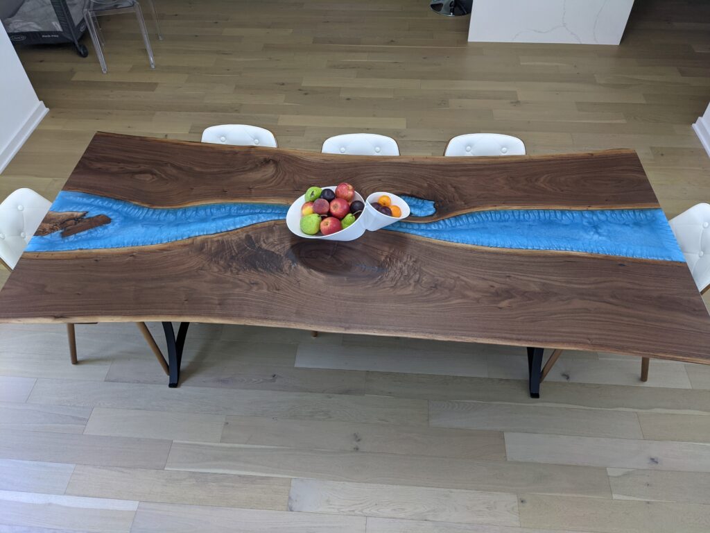 http://Walnut%20Live%20Edge%20Dining%20Table%20With%20Blue%20River%208