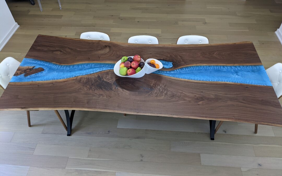 Walnut Live Edge Dining Table With Blue River