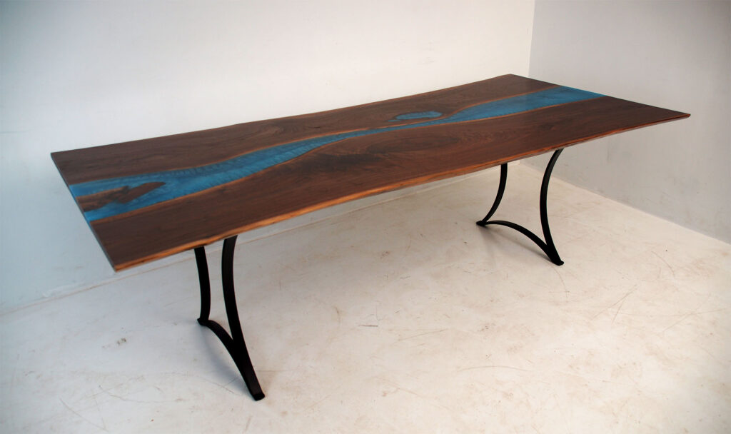 http://Walnut%20Live%20Edge%20Dining%20Table%20With%20Blue%20River%207