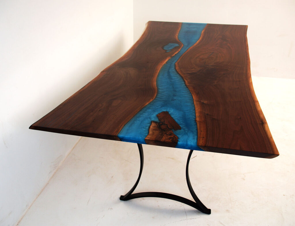http://Walnut%20Live%20Edge%20Dining%20Table%20With%20Blue%20River%205