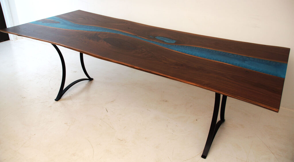 http://Walnut%20Live%20Edge%20Dining%20Table%20With%20Blue%20River%206