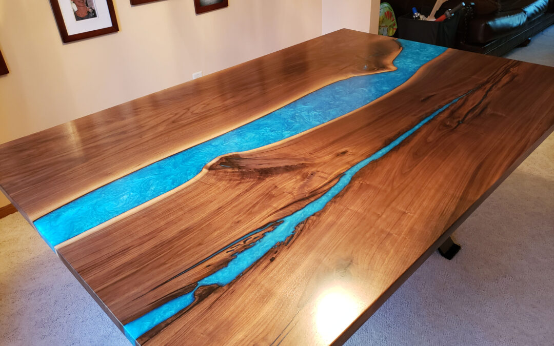 Walnut River Table With Blue Green River