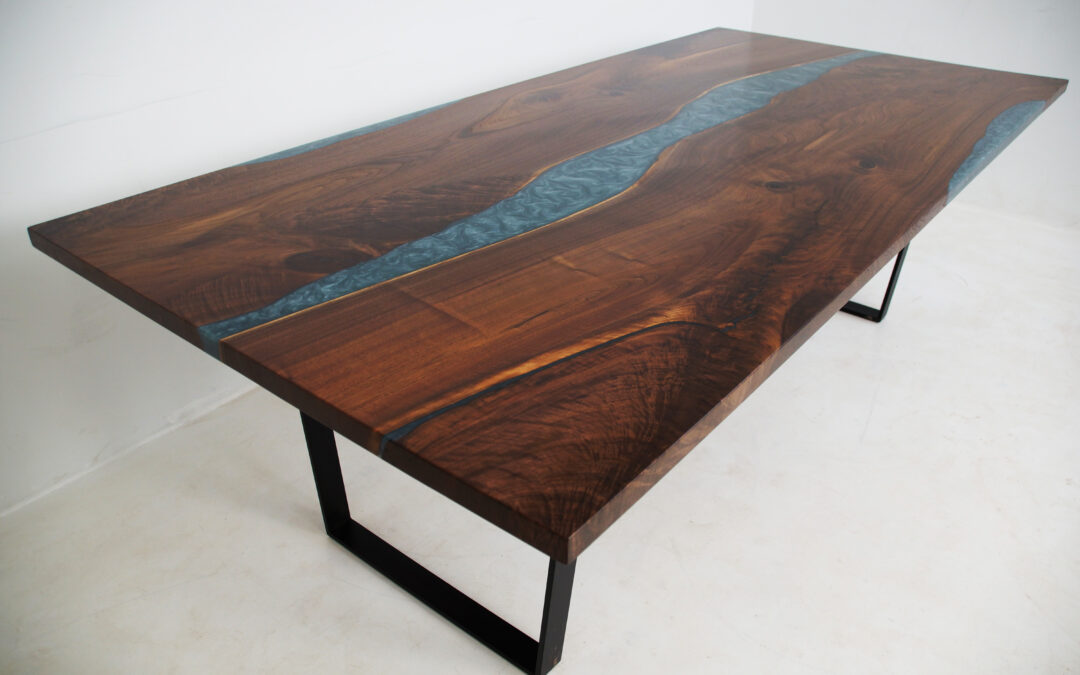 Walnut Dining Room Table With Custom Blue River