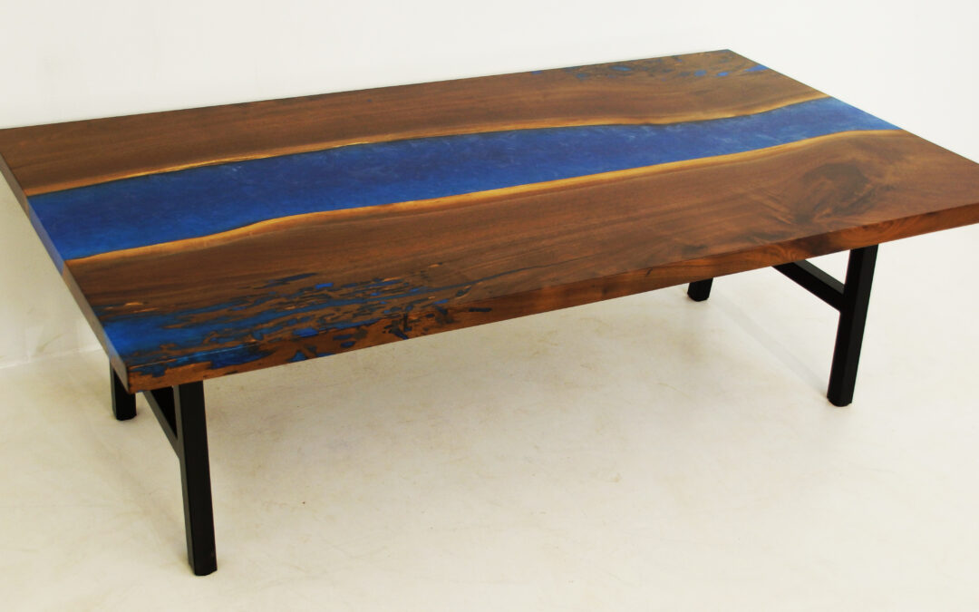 Coffee Table With Blue Resin River