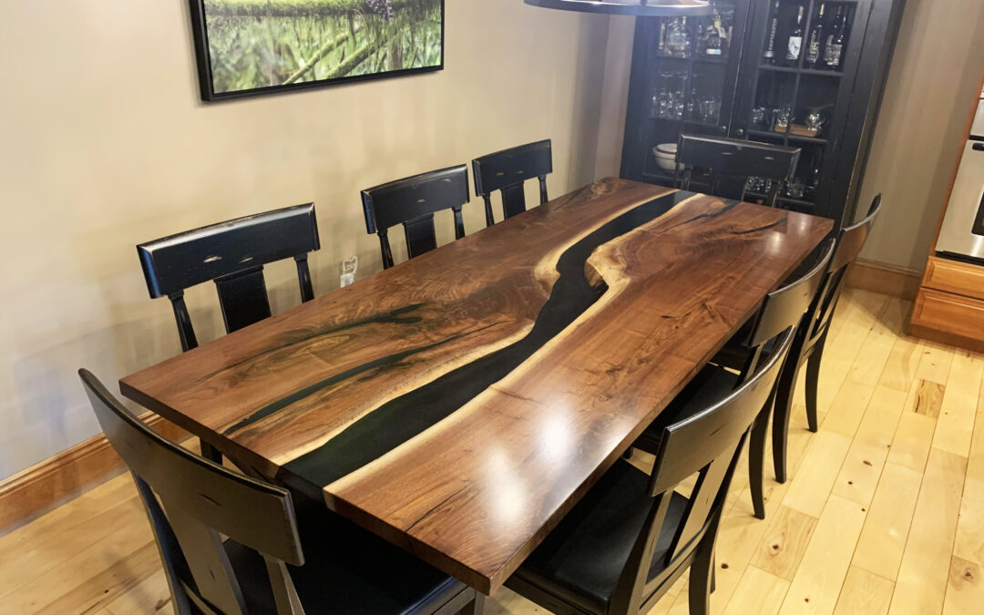 Two Layered Black Resin River Dining Table