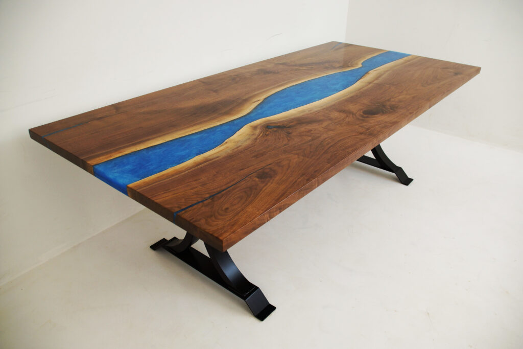 http://Walnut%20River%20Dining%20Table%20With%20Blue%20Epoxy%201