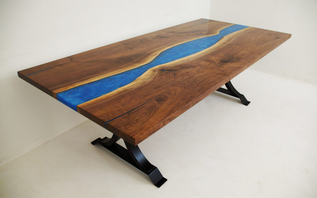 Walnut River Dining Table With Blue Epoxy