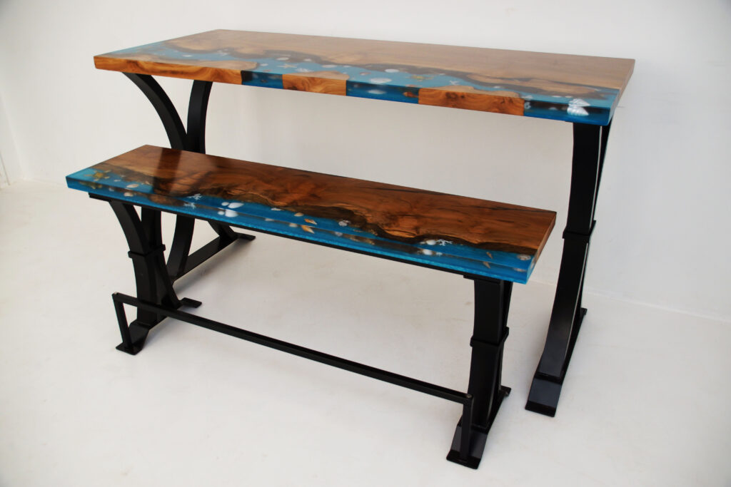 http://Epoxy%20and%20Sycamore%20Beach%20Table%20with%20Matching%20Bench%205