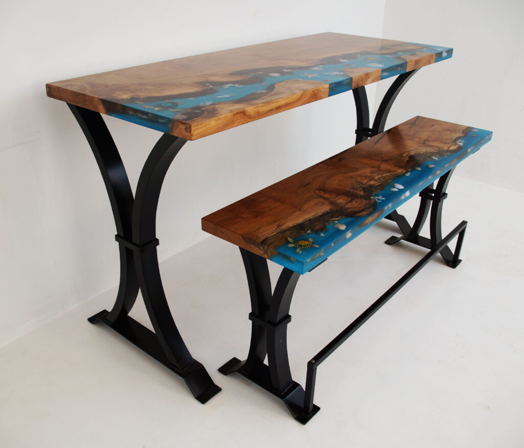 http://Epoxy%20and%20Sycamore%20Beach%20Table%20with%20Matching%20Bench%203