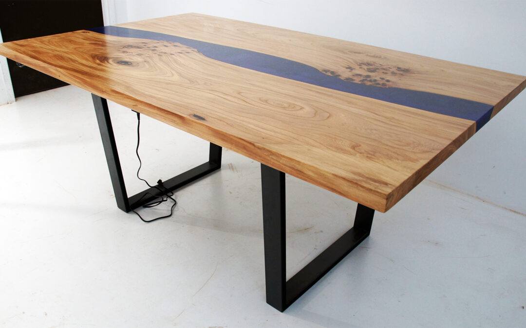 Extendable Elm Dining Room Table With LED Lights