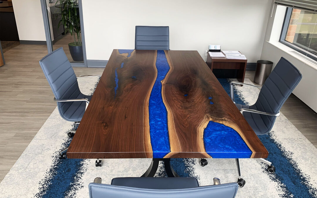 Walnut Conference Room Table with Epoxy Rivers And Lakes