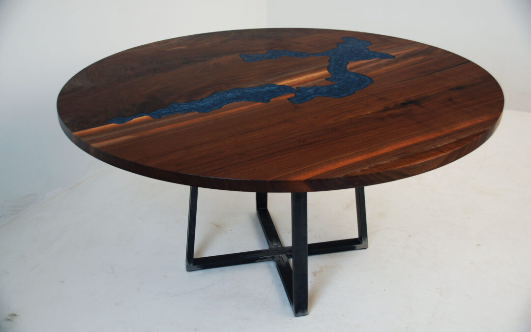 Round Epoxy & Wood Dining Table with CNC of Lake Walloon