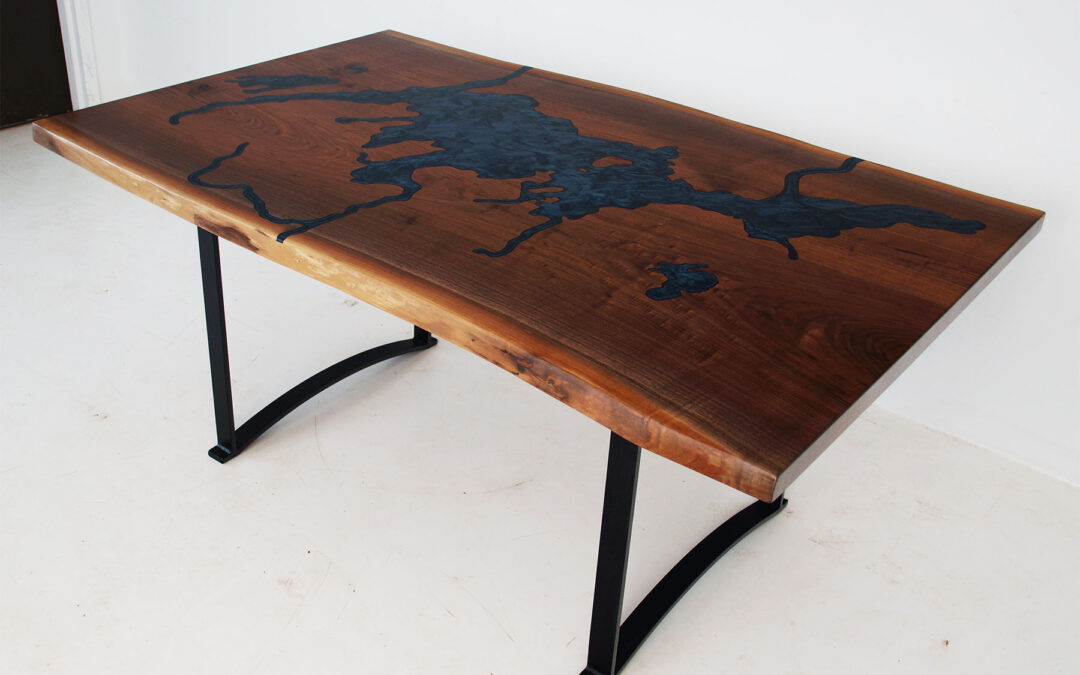 Topographical CNC Dining Table Of Lake Sunapee
