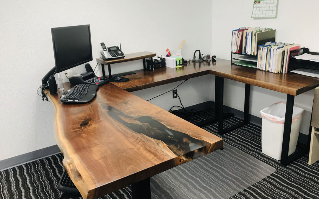 Live Edge Wood Slab & Epoxy Resin Executive Corner Desk