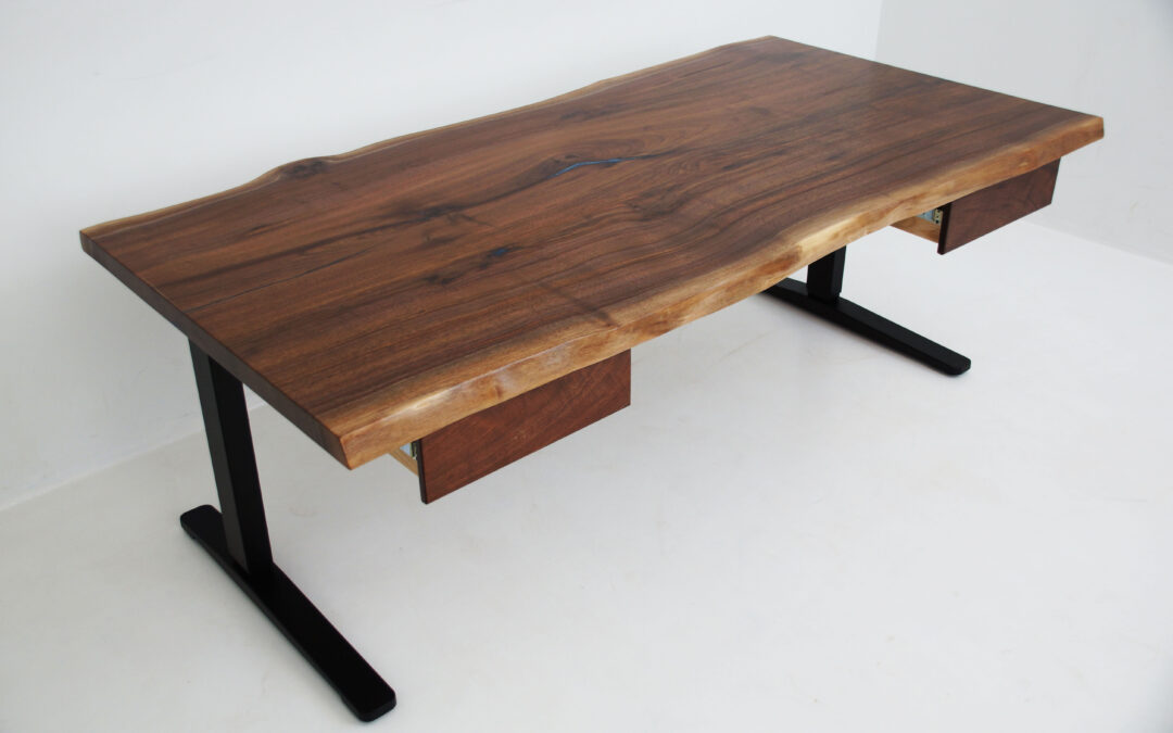 Ergonomic Live Edge Desk With Two Drawers
