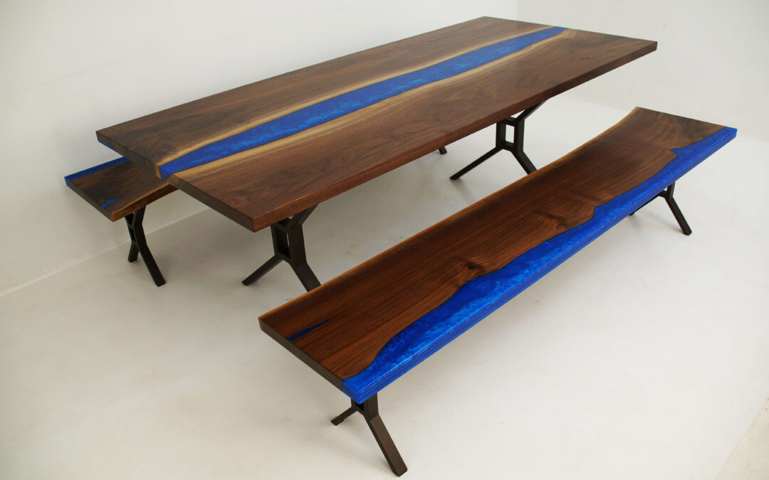 Walnut River Dining Table With Two Matching Benches