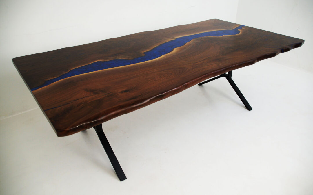 Deep Blue Walnut Live Edge River Table