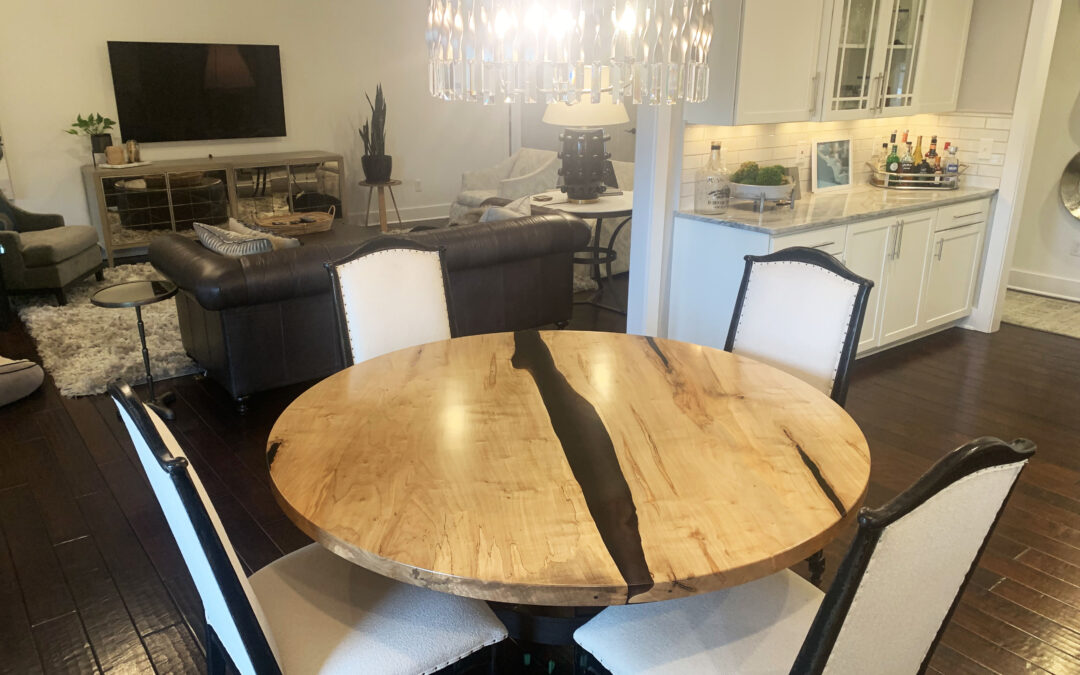 Round Epoxy & Ambrosia Maple River Dining Table