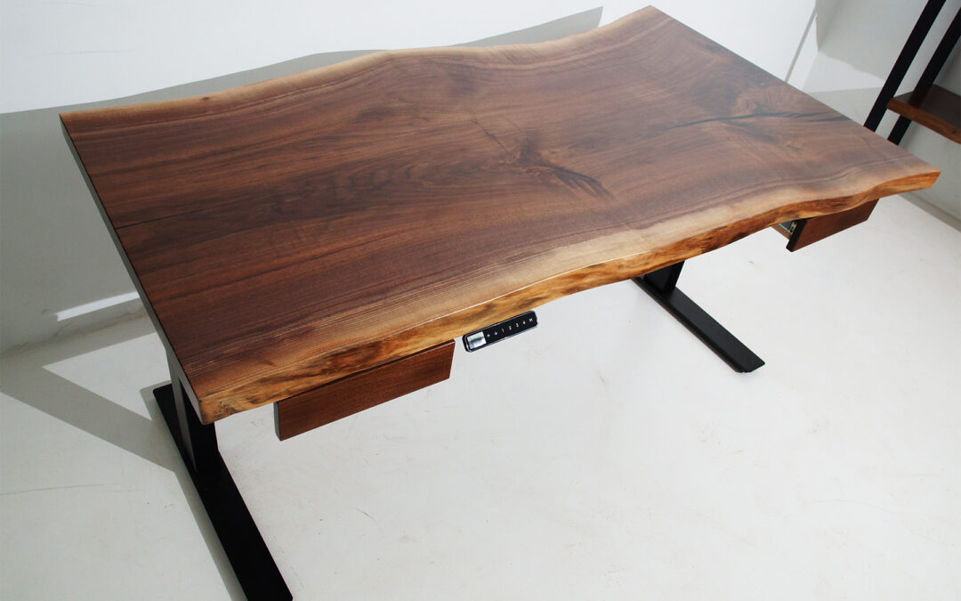 Live Edge Uplift Desk With Drawers