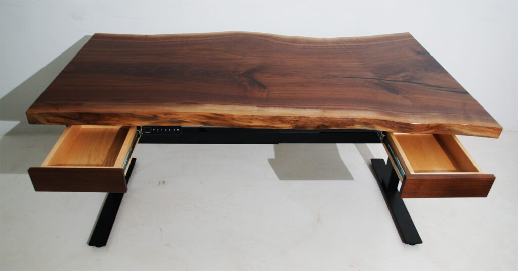 http://Live%20Edge%20Uplift%20Desk%20With%20Drawers%202