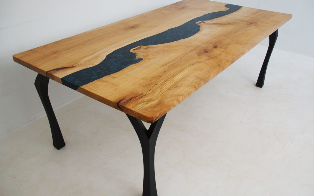 Maple Dining Table With Deep Blue Green River