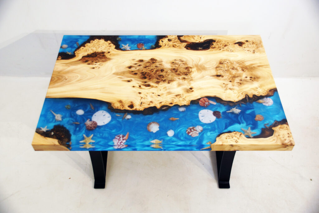 http://Burly%20Elm%20Coffee%20Table%20With%20Seashells%201