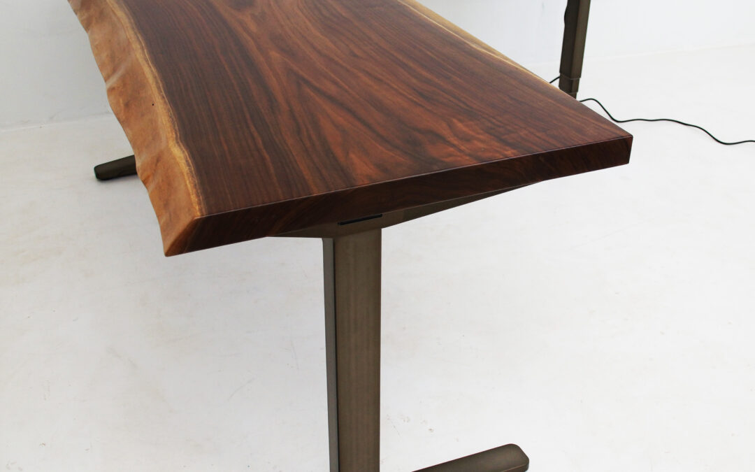 Live Edge Wood Slab Corner Desk With Adjustable Height Uplift Features
