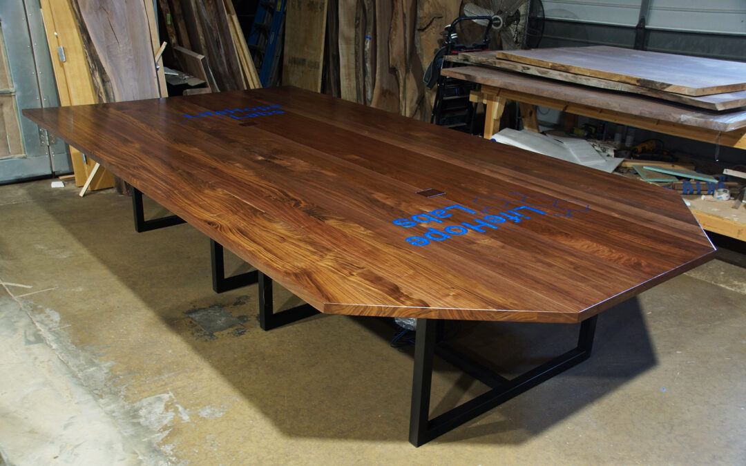 Walnut Plank Conference Table With CNC Logo