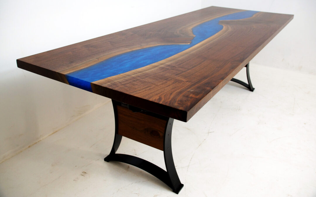 Walnut LED Lit Dining Room River Table