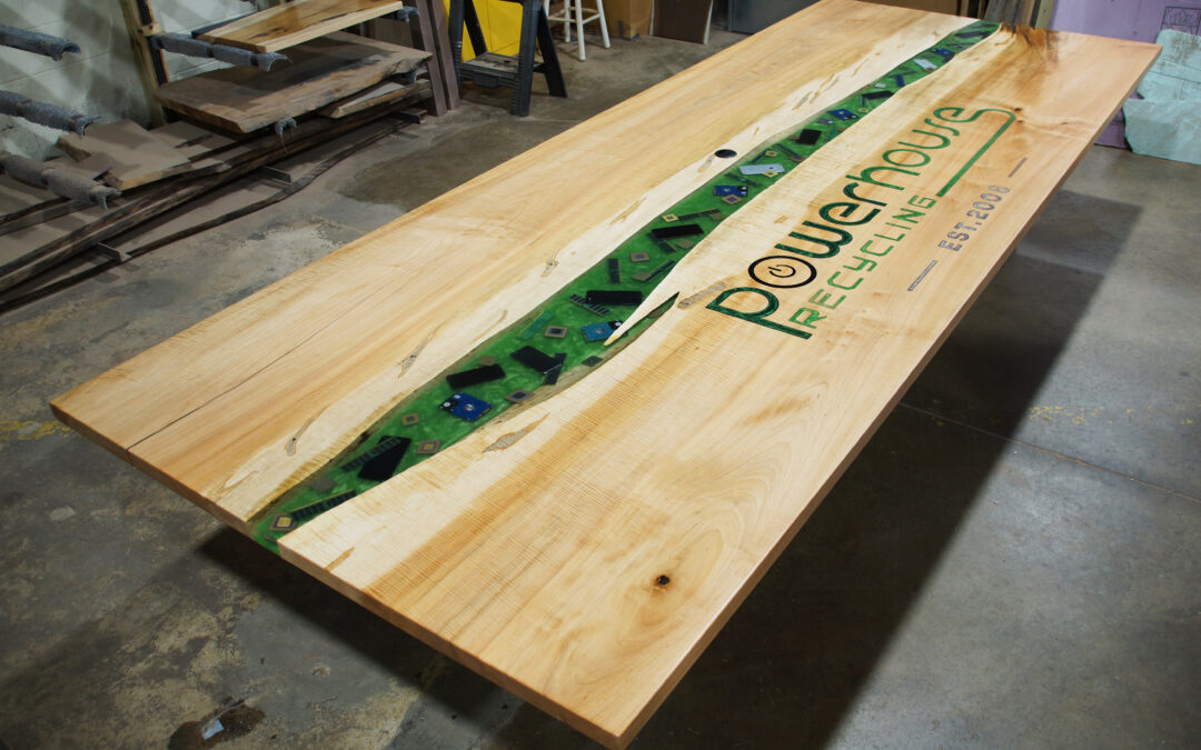 Large Conference River Table With CNC Logo & Embedded Electronics