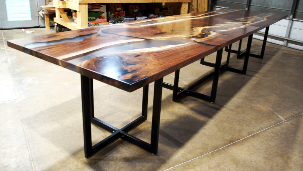 http://Contiguous%20Dining%20Table%20&%20End%20Table%20Set%20With%20Clear%20Epoxy%20Resin%206