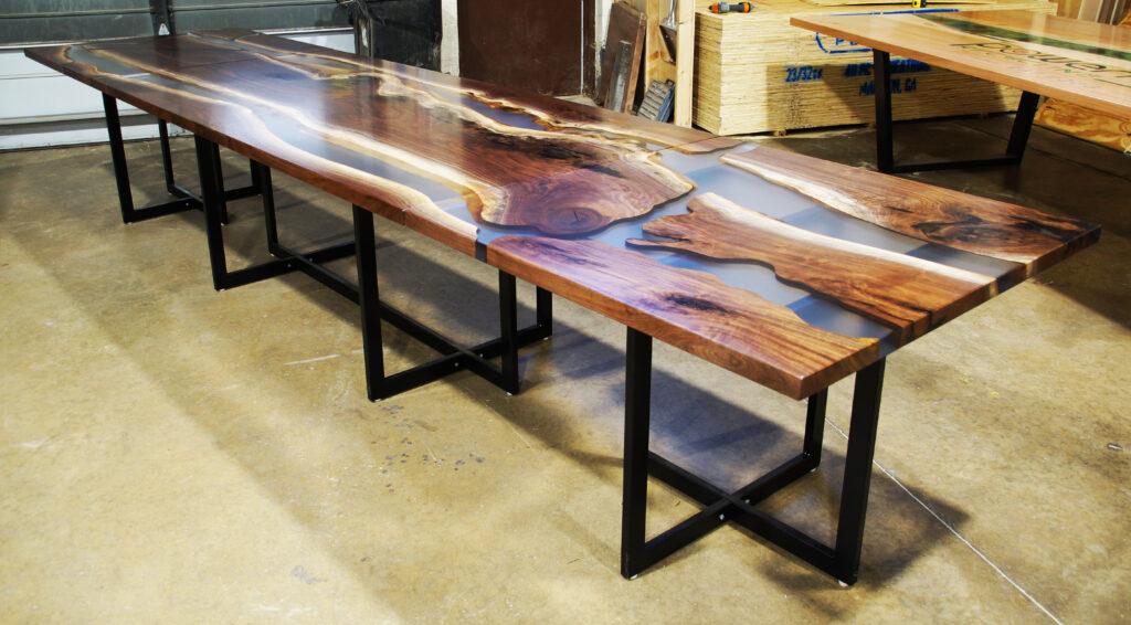 http://Contiguous%20Dining%20Table%20&%20End%20Table%20Set%20With%20Clear%20Epoxy%20Resin%203