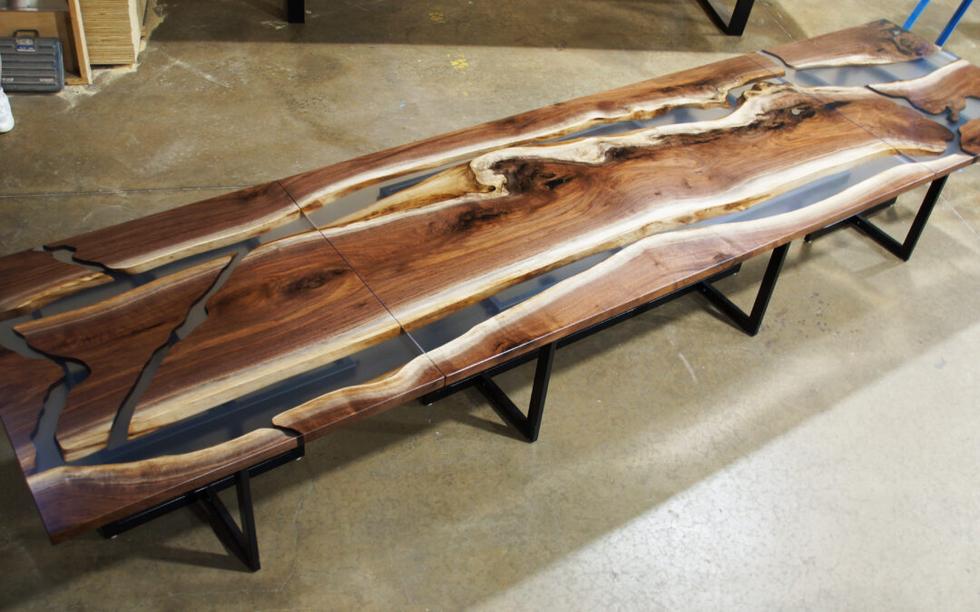 Contiguous Dining Table & End Table Set With Clear Epoxy Resin