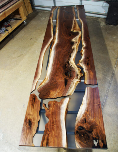 Contiguous Dining Table & End Table Set With Clear Epoxy Resin 9