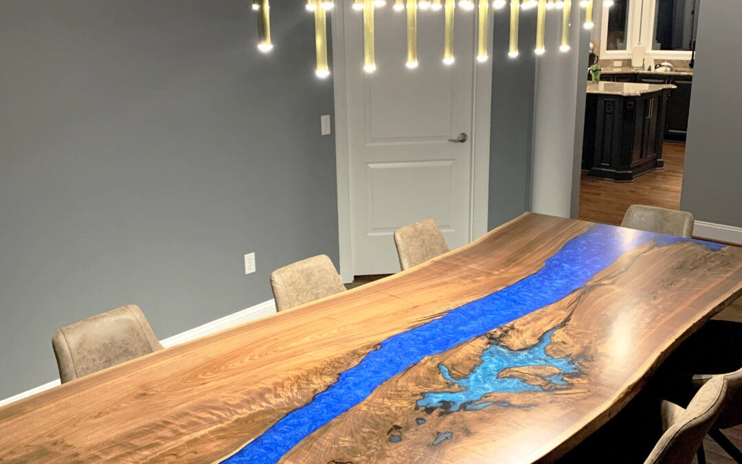 Live Edge River Table With Blue And Aqua