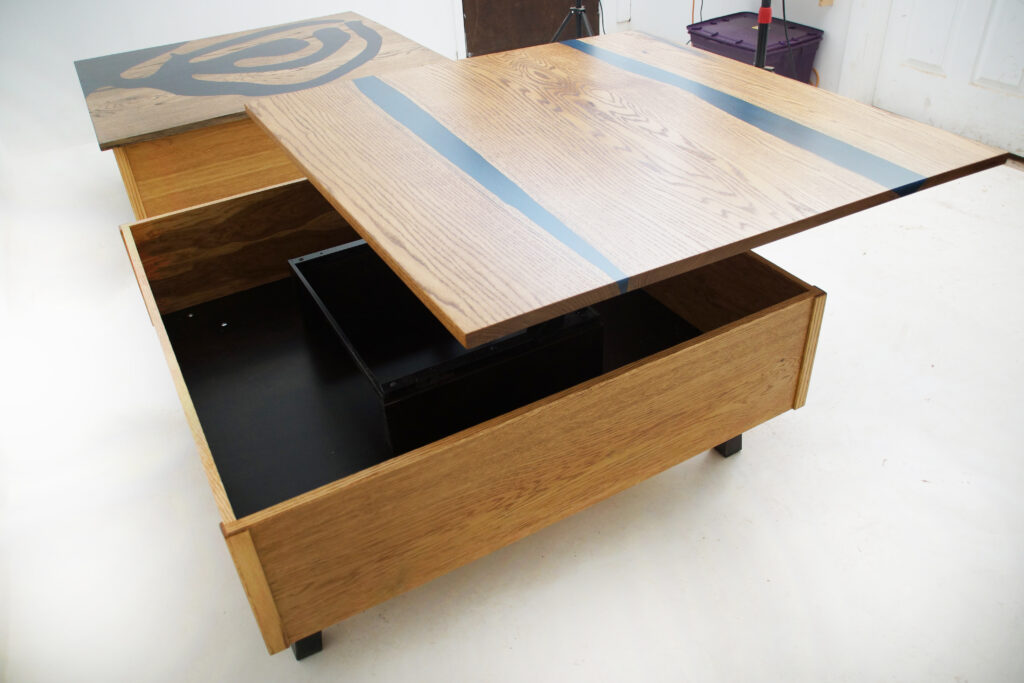 http://Custom%20Blue%20Epoxy%20&%20Oak%20Lift%20Top%20Coffee%20Table%206