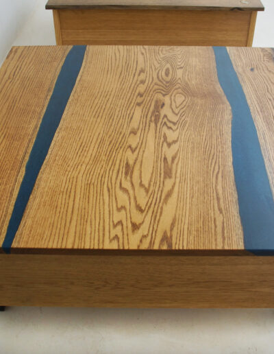 Custom Blue Epoxy & Oak Lift Top Coffee Table 5