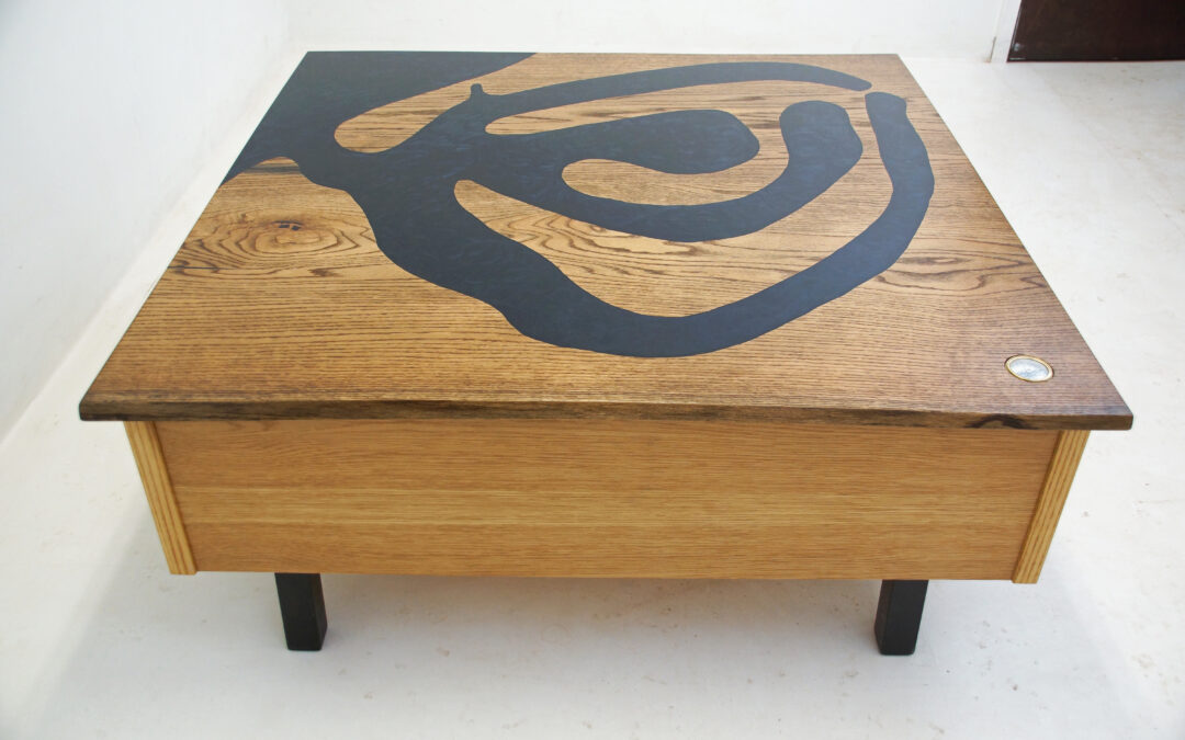 Midnight Epoxy & Custom Oak CNC Coffee Table With Storage