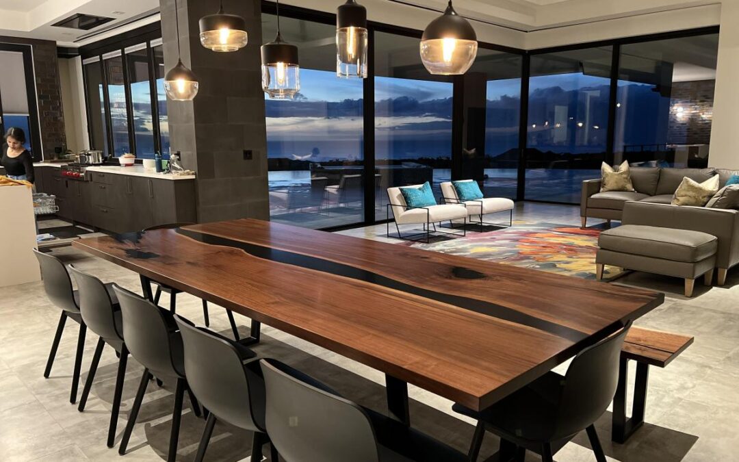 Matching Walnut Dining Room Table & Live Edge Bench