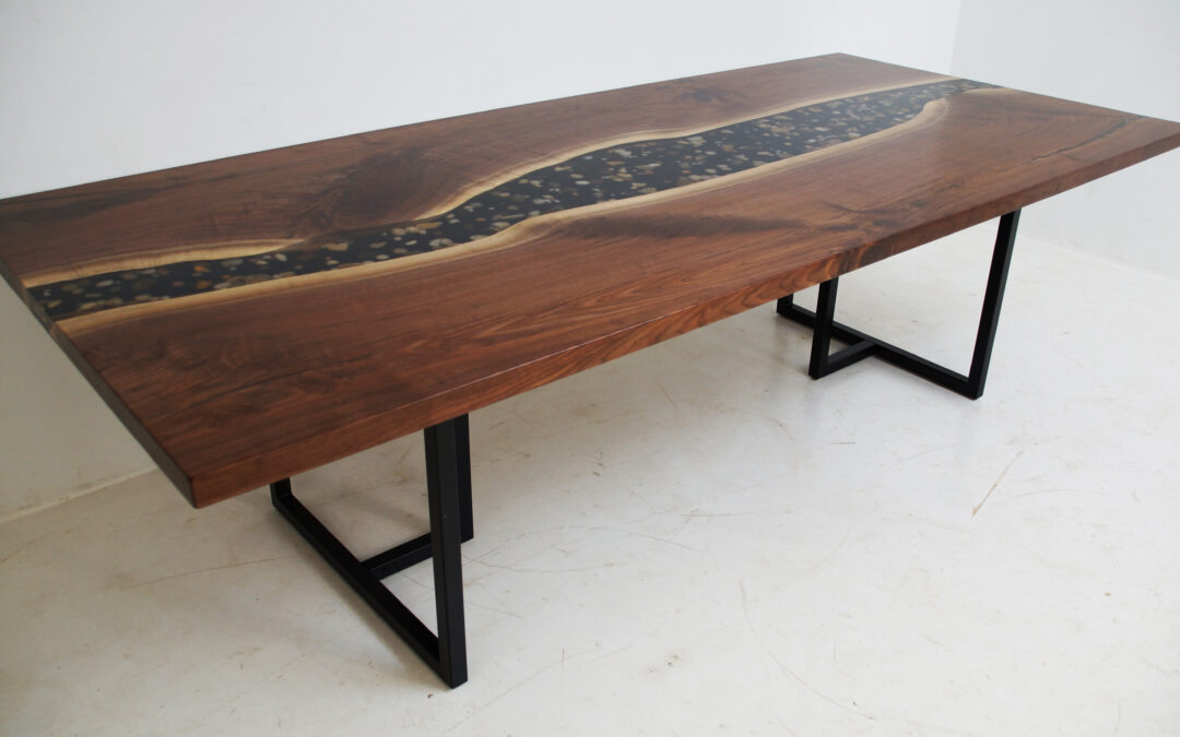 Large Conference Table With Embedded River Rocks