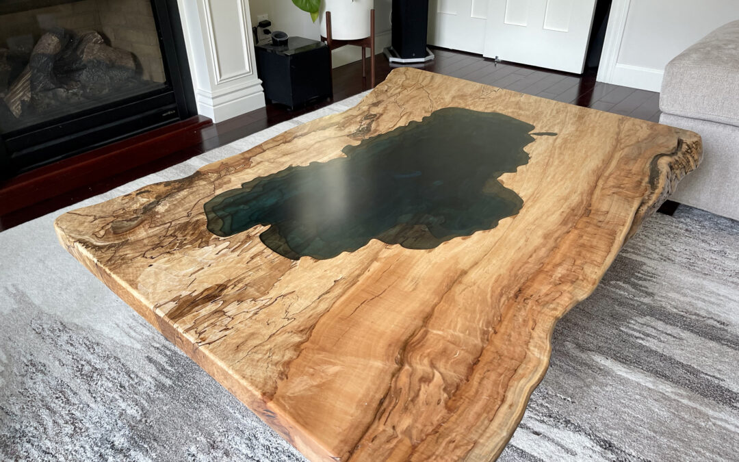 Spalted Maple Coffee Table With CNC Engraved Lake Tahoe