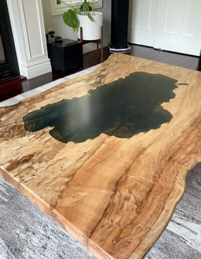 Spalted Maple Coffee Table With CNC Engraved Lake Tahoe 1