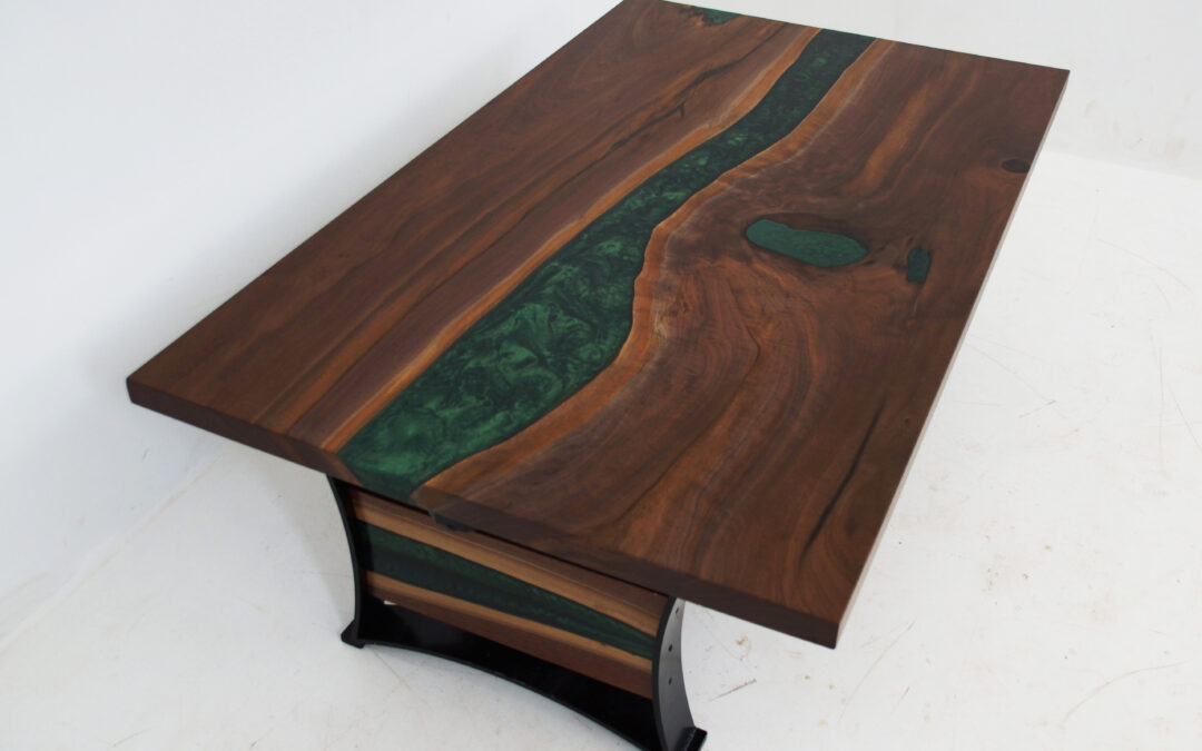 LED Lit Coffee Table With Green Resin