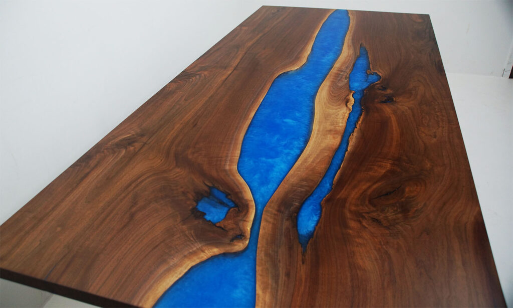 http://Blue%20Epoxy%20Walnut%20Dining%20Table%20with%20River%20and%20Lakes%207