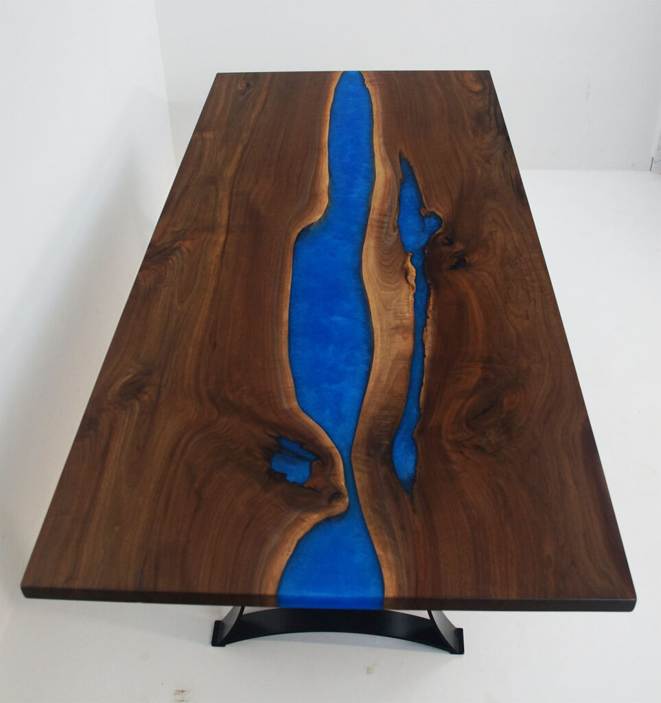 http://Blue%20Epoxy%20Walnut%20Dining%20Table%20with%20River%20and%20Lakes%203