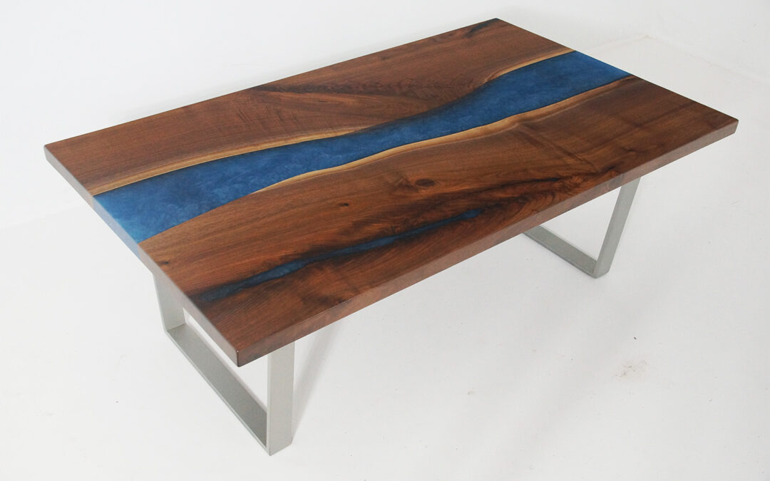 Walnut Coffee River Table With Blue Resin