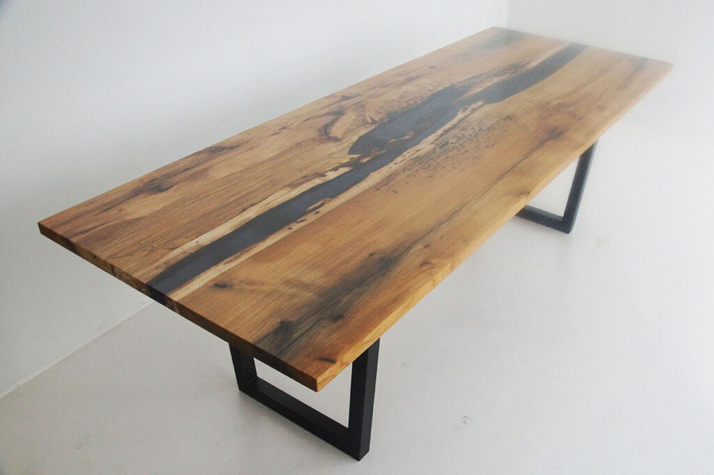 http://Distressed%20Hickory%20Dining%20Room%20Table%20With%20Translucent%20Black%20Epoxy%20River%201