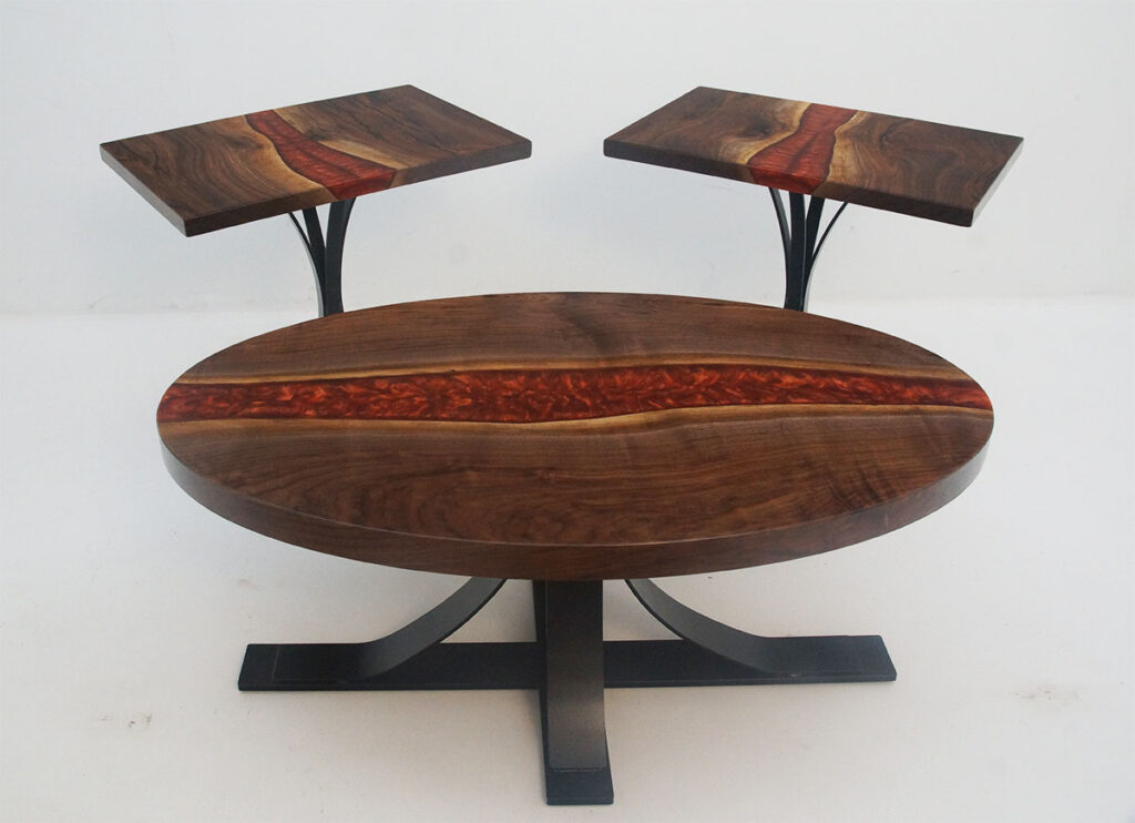 http://Walnut%20River%20Coffee%20Table%20And%20Side%20Table%20Set%20With%20Copper%20&%20Red%20Resin%206