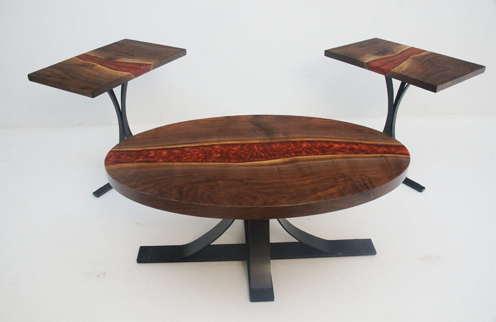 http://Walnut%20River%20Coffee%20Table%20And%20Side%20Table%20Set%20With%20Copper%20&%20Red%20Resin%205
