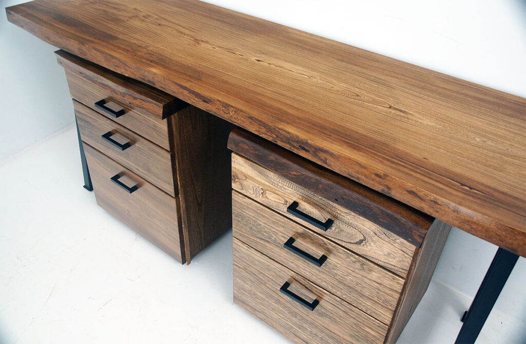 http://Live%20Edge%20Elm%20Wood%20Slab%20Home%20Office%20Desk%20With%20Matching%20Rolling%20Cabinets%206